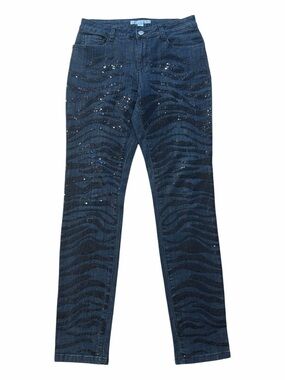 Boston Proper Navy Zebra-Print Skinny Jeans with Sparkle Accents